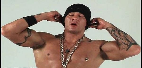  Muscled gay hunk Rob Diesel jerking gay porno